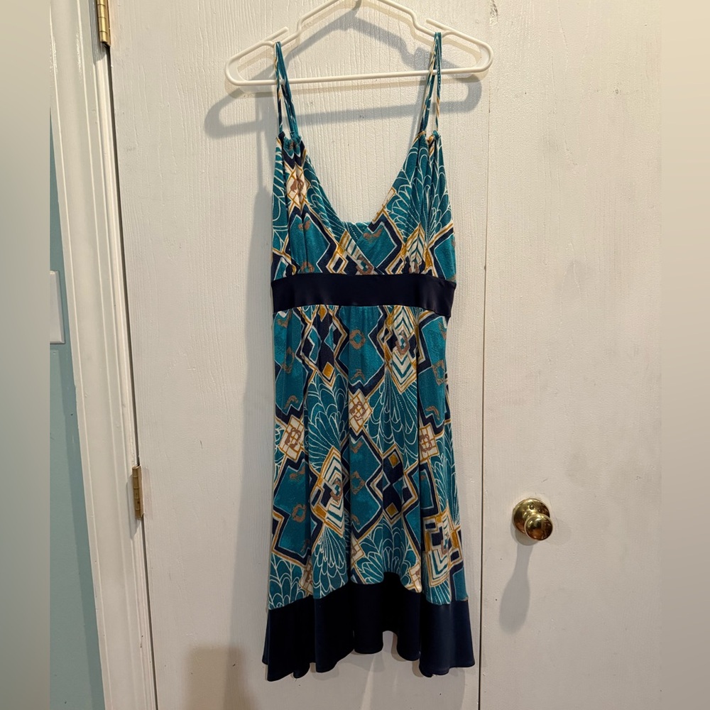 Express Teal & Gold Patterned Dress